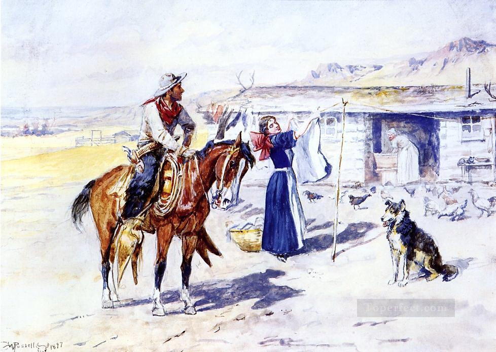 La casa de Thorne en el campo 1897 Charles Marion Russell Indiana cowboy Pintura al óleo